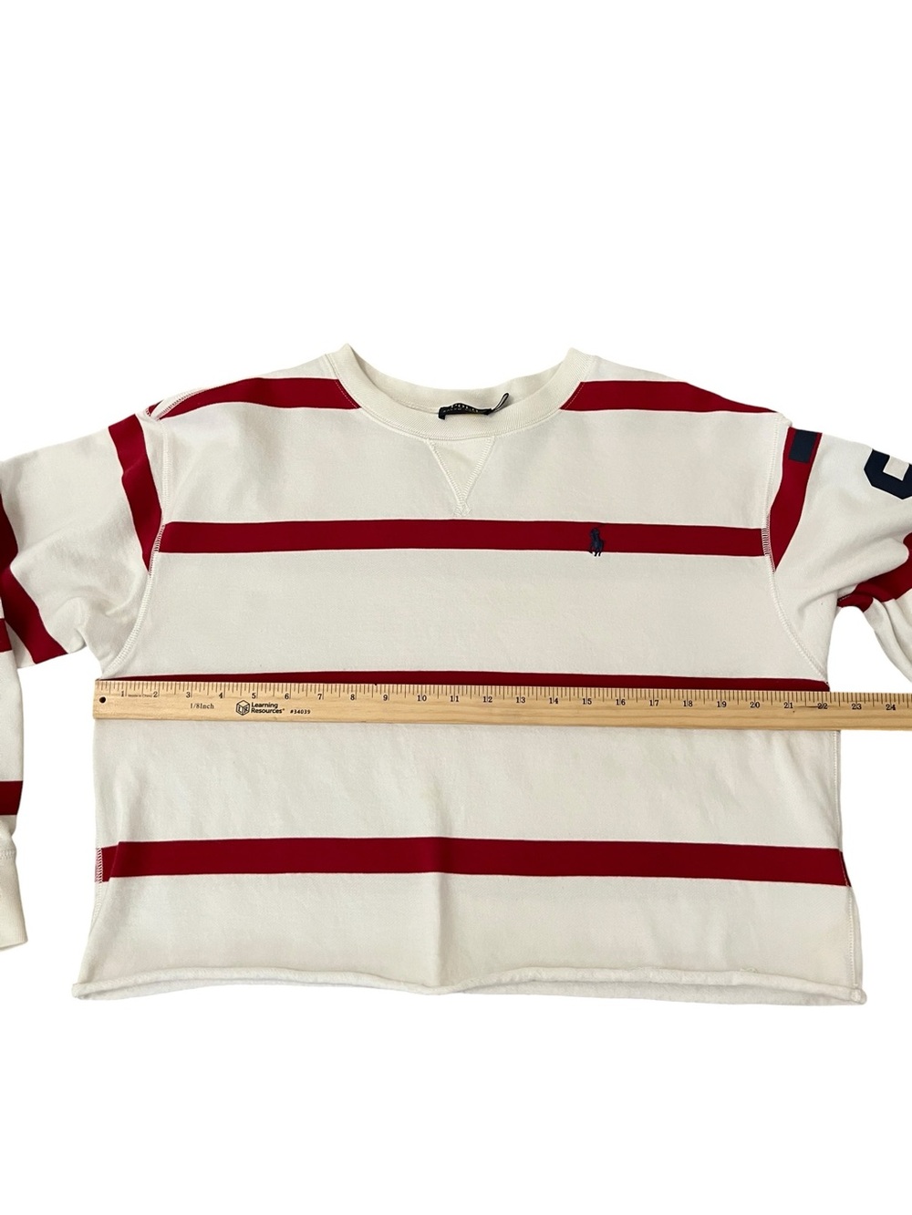 Polo Ralph Lauren Striped Polo USA Graphic Cropped Sweatshirt Medium - Picture 10 of 11